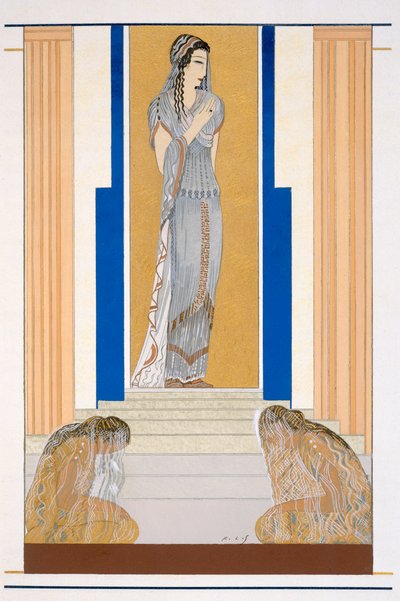 Weeping Penelope and her attendants, an illustration from 